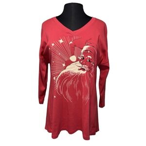 Green 3 Classic Santa V-Neck 3/4 Dolman Sleeve Tunic Women's Size M Red Winter‎